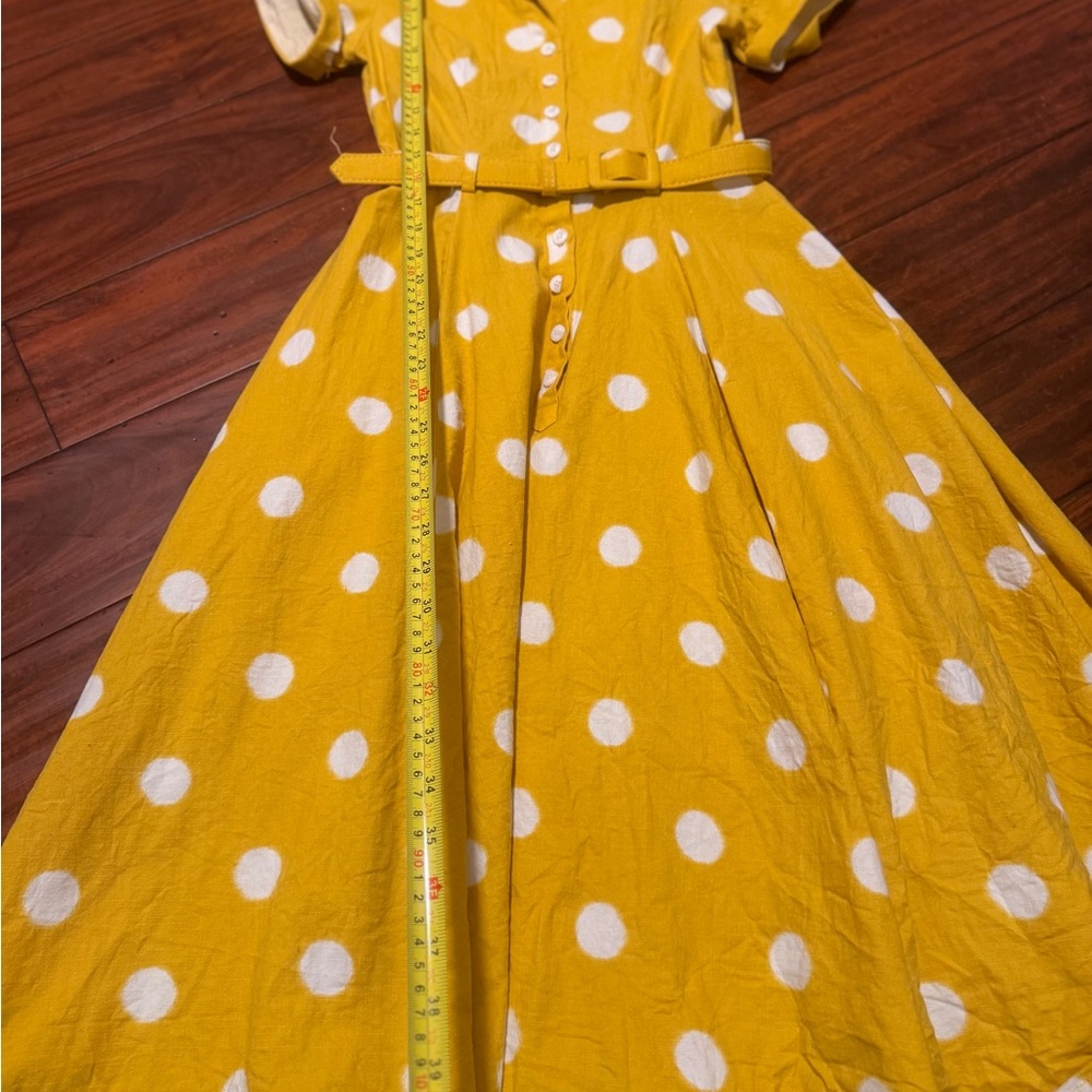 Modcloth Yellow Polka Dot Belted Midi Dress with White Spots - Picture 4 of 10